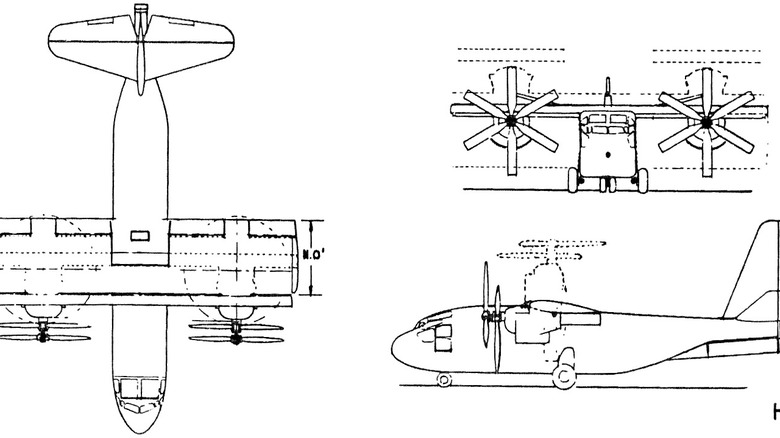 Hiller X-18 3-view line drawing