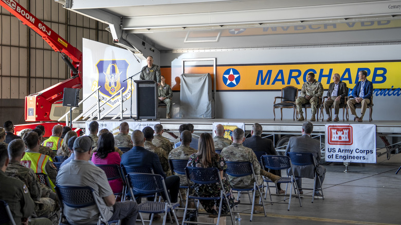 Representatives of the US Army Corps of Engineers on stage at March ARB