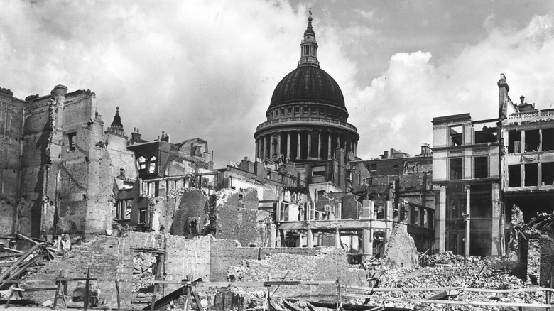 St. Paul's Cathedral surrounded by Blitz debris