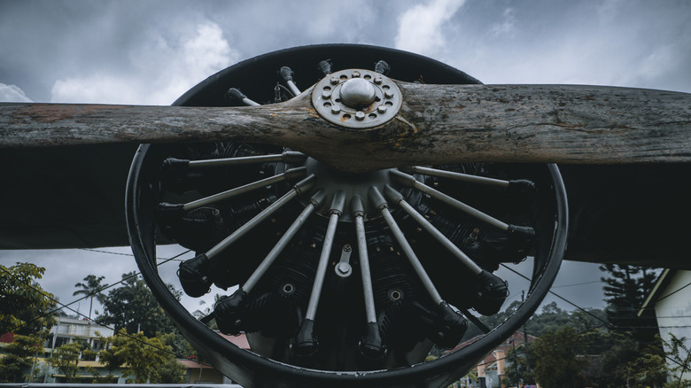 Closeup of a warplane aircraft engine