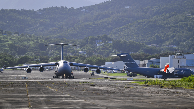 A Boeing C-5 Galaxy taxis on the runway at the former Naval Station Roosevelt Roads in Puerto Rico