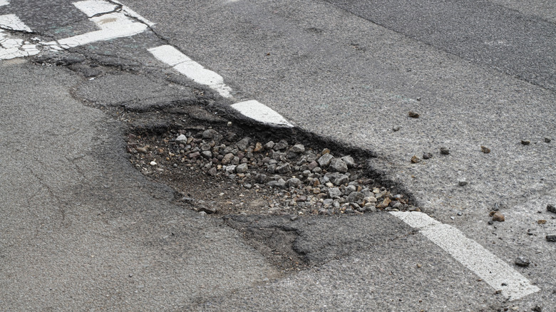 Pothole in road