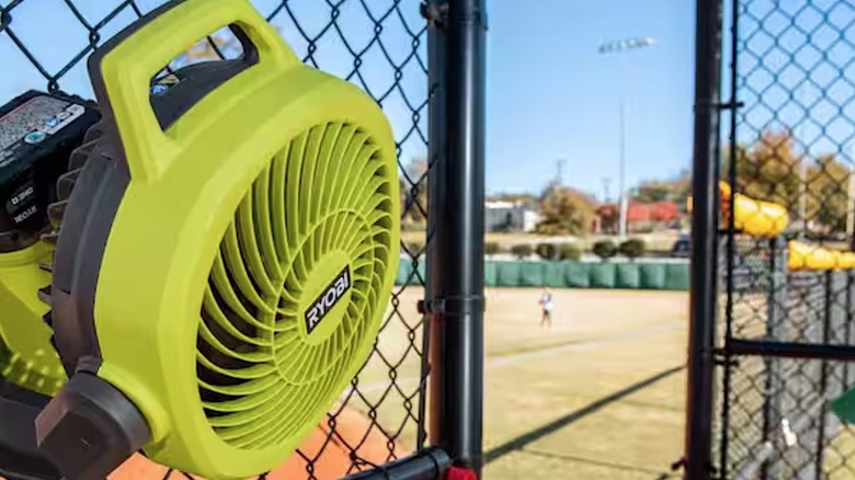Ryobi fan being used on a baseball field