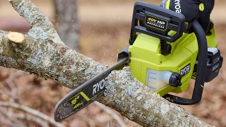 40V HP Brushless 16-inch Chainsaw cutting tree limb