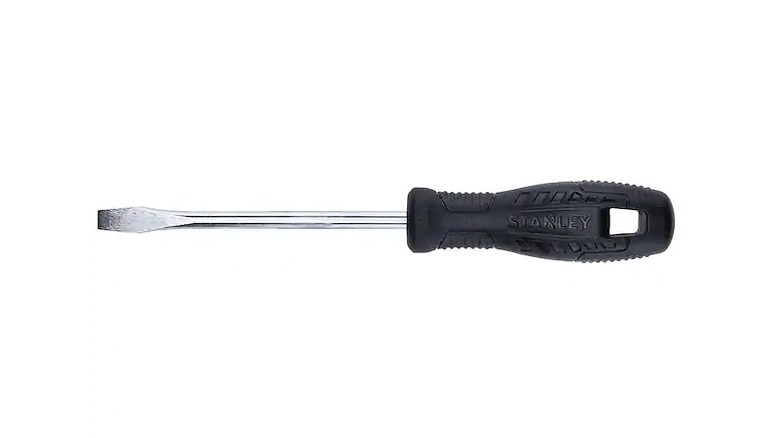 Slotted screwdriver with a black grip