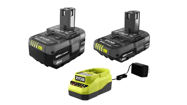 Ryobi One+ 18V Lithium-Ion Starter Kit on a white background