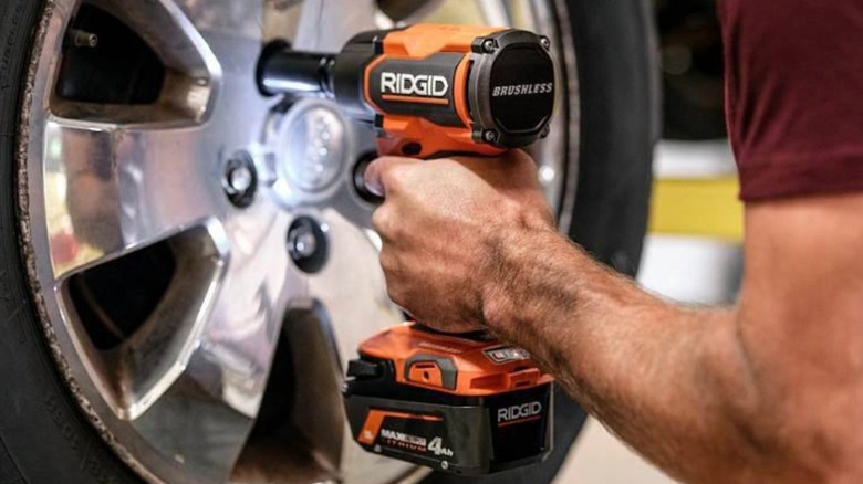 Ridgid 18V 1/2-inch Impact Wrench working on lug nuts