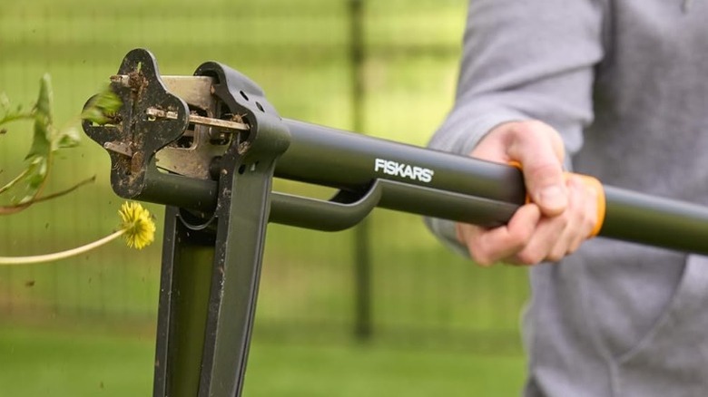 Person holding Fiskars weed puller