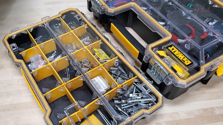 Two DeWalt Pro Containers on a table, one small and one much larger.