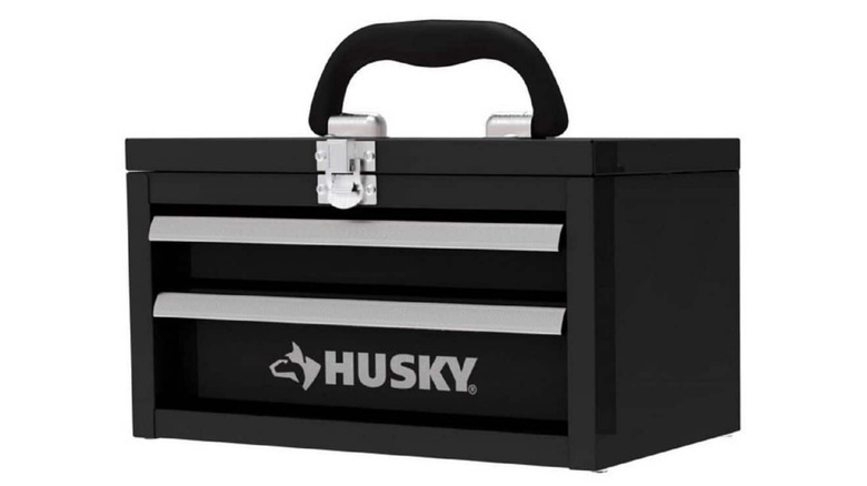 Husky 10-inch Black Metal Mini Portable Tool Box on white background