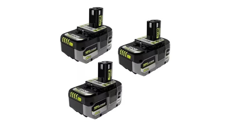 Two Ryobi One+ HP 18V 6.0Ah Batteries and one One+ HP 18V 4.0Ah Battery on white background