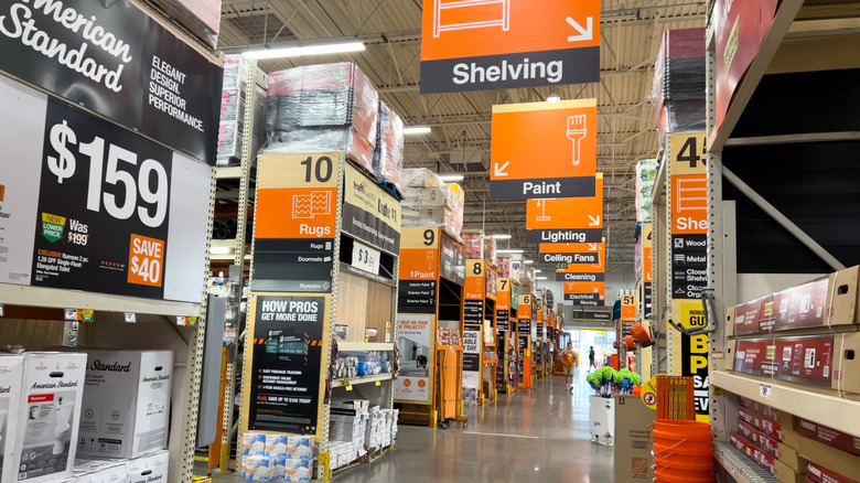 A picture of a busy Home Depot store, inside.