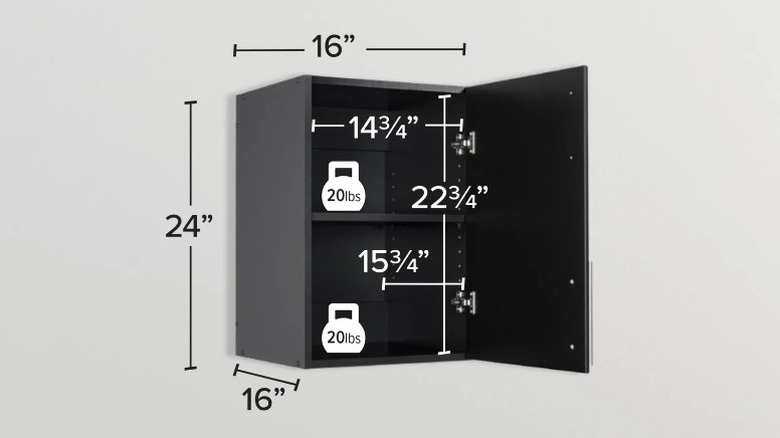 Prepac Elite Wood Freestanding Garage Cabinet non gray wall with measurements