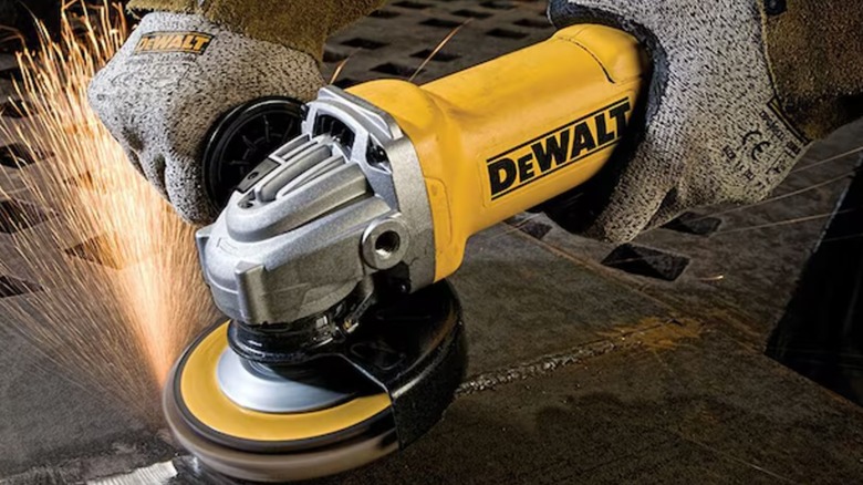 grinding metal component with DeWalt angle grinder
