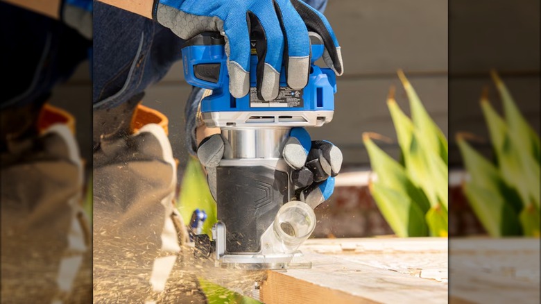 cutting the edge of a workpiece with Kobalt router
