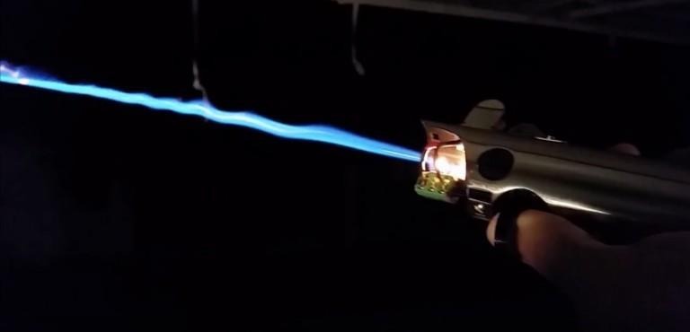 Homemade lightsaber features a thin blade of fire
