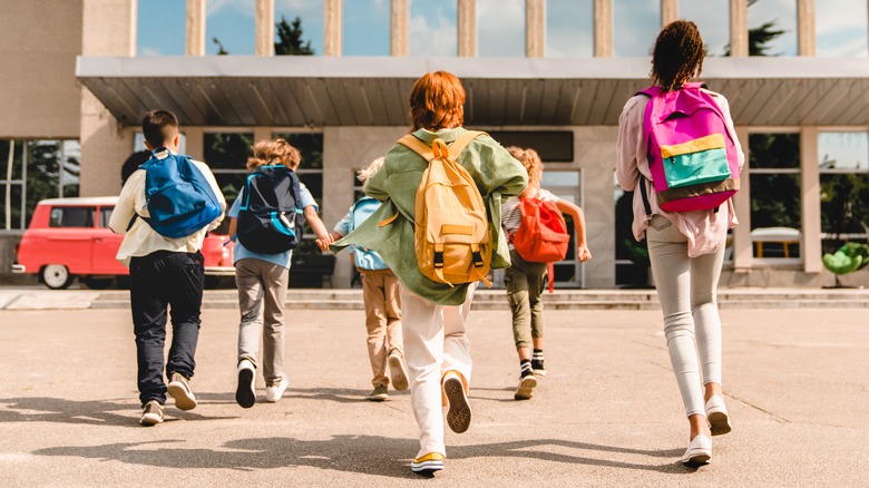 children walking into school