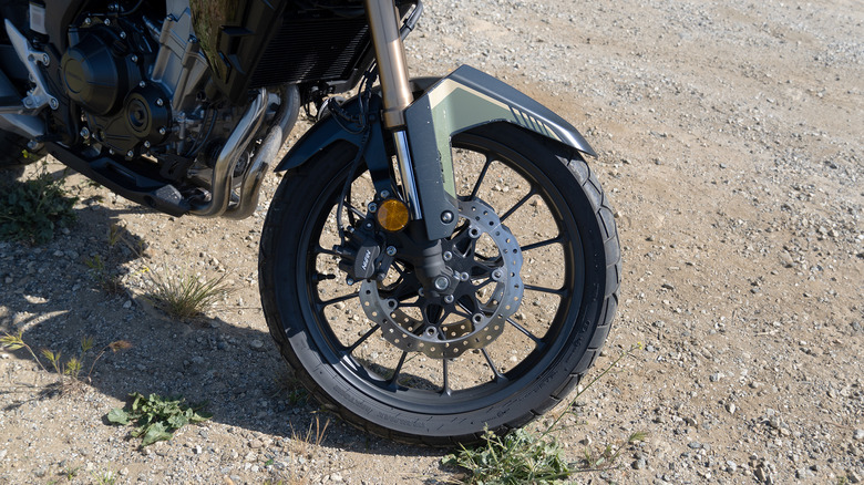 Honda CB500X front wheel, forks, and brakes
