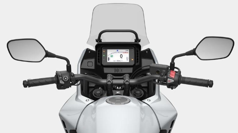 The view of the Honda NX500 cockpit from the rider's seat.