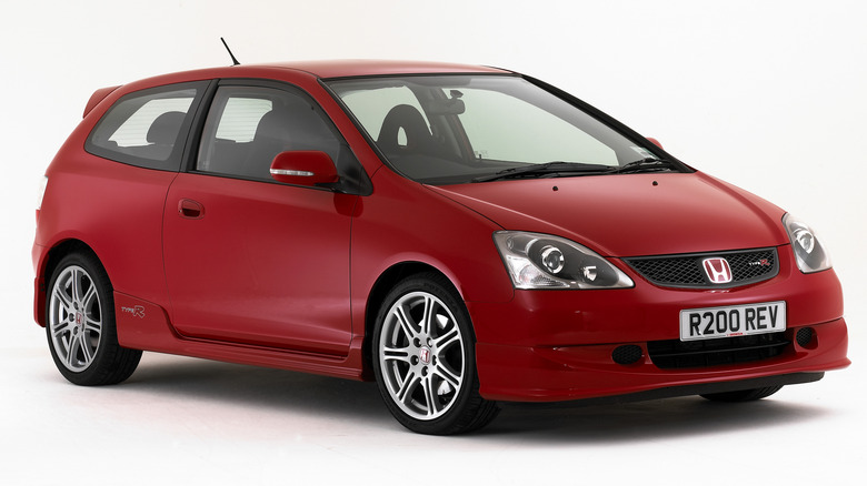 The EP3 Honda Civic Type R in red, front 3/4 view