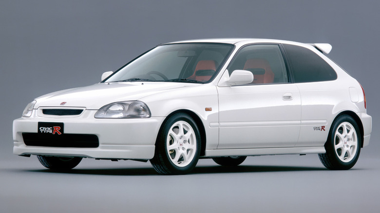 The EK9 Civic Type R in Championship White, front 3/4 view