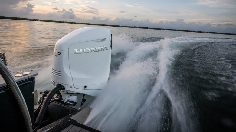 Honda BF350 outboard motor on a boat in motion