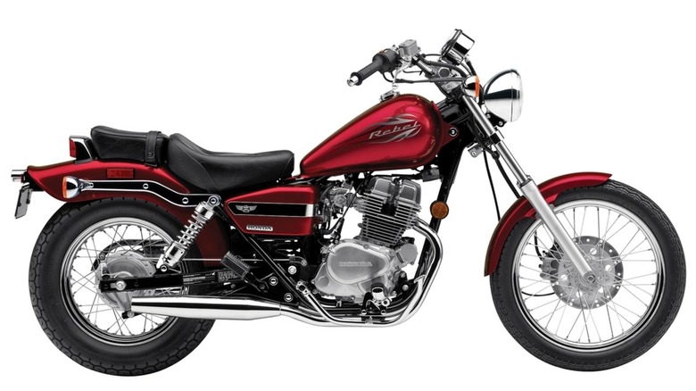 A Candy Apple Red Honda Rebel 250.