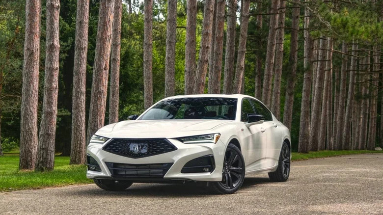 Acura TLX 2.0L parked in woods