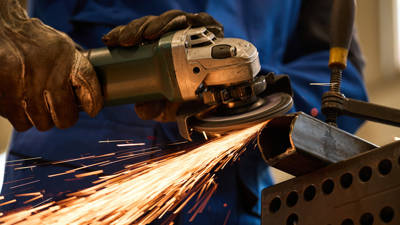 Close-up of sparks from an angle grinder.