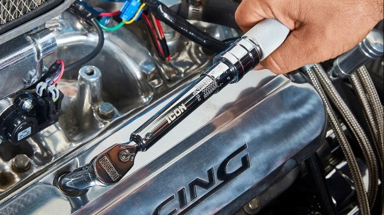 Harbor Freight's 3/8-inch drive Icon torque wrench used to tighten valve cover bolts.