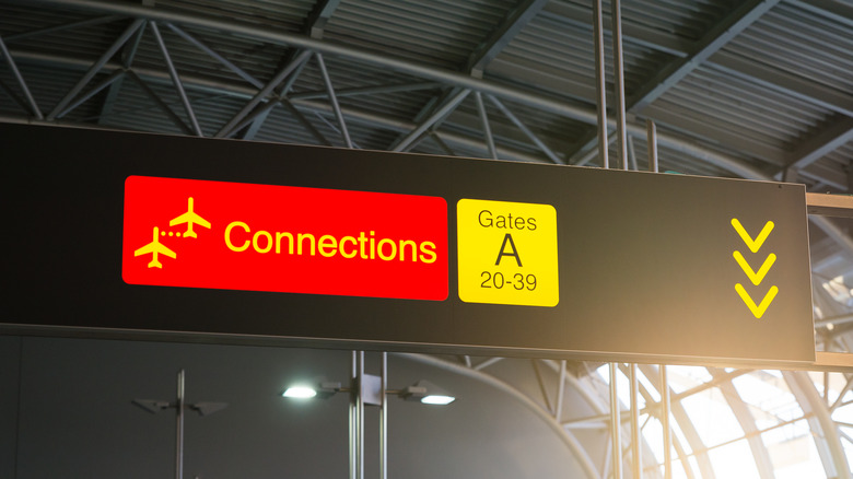 airport sign reading "connections" and "gates A 20-39"