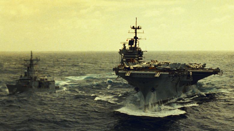 USS Saratoga in heavy seas during the 1980s