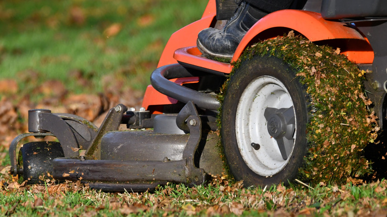 Close-up of riding lawn mower