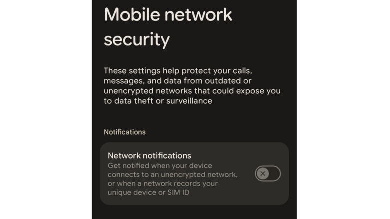 Mobile Network Security settings in Android 16