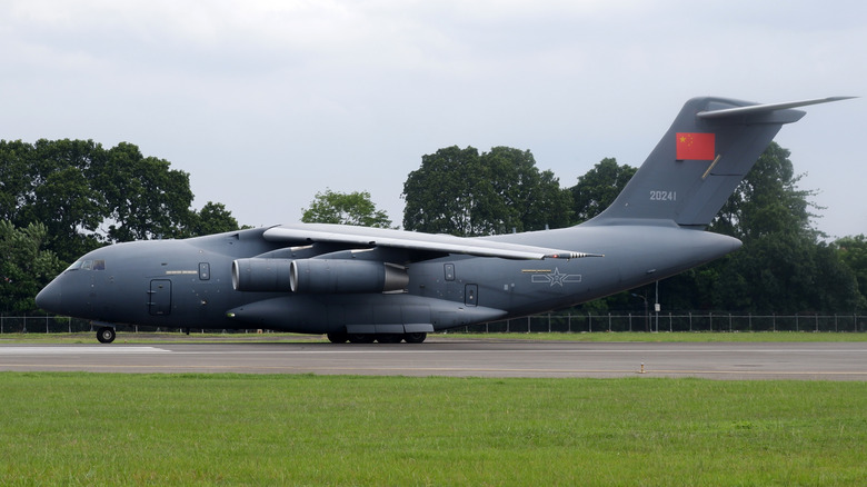 Large modern military transport aircraft PLAAF Xian Y-20 Kunpeng landed on Jakata