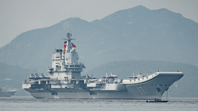 Chinese Navy aircraft carrier Shandong docks at Hong Kong Special Administrative Region waters.