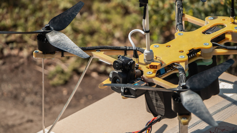 FPV drone preparing for combat flight