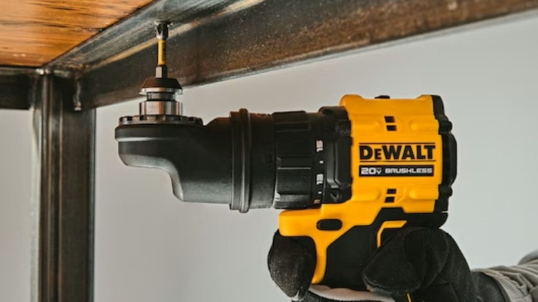 DeWalt's 20V Atomic Multi-Head Drill/Driver with the 90-degree 1/4-inch hex attachment.