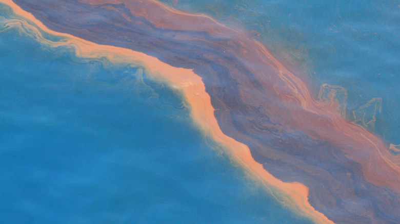 Large oil slick across the ocean as a result of the Deepwater Horizon oil leak.