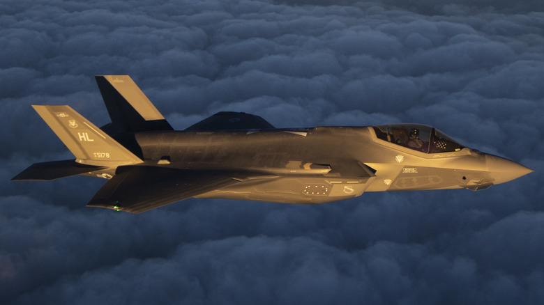 F-35A Lightning II jet mid-flight.