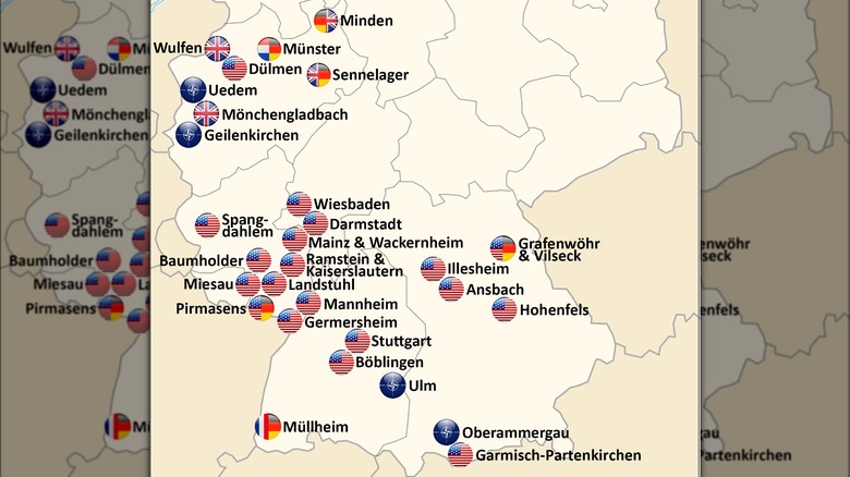 A map of U.S. and NATO bases in Germany as of late 2019.