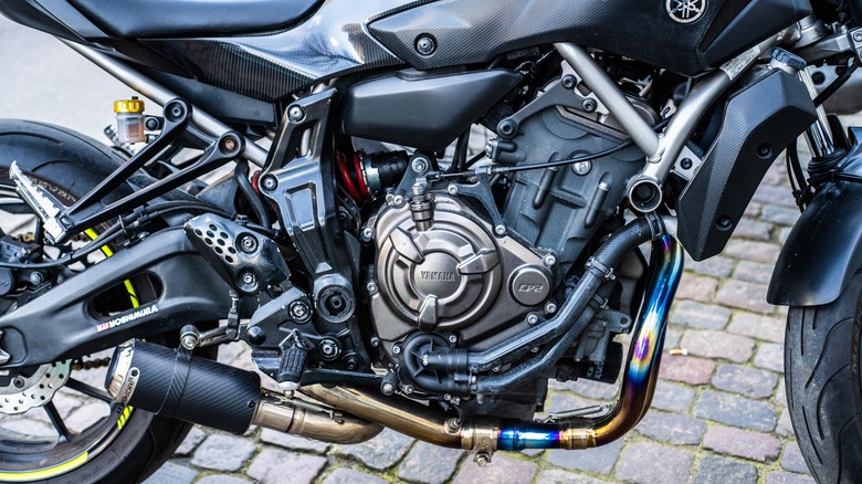 Engine of a Yamaha motorcycle