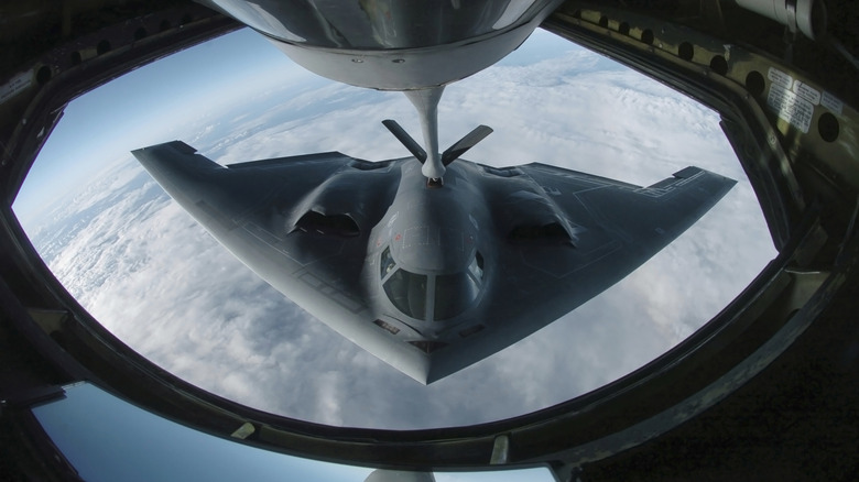 A B-2 Bomber being aerially refueled