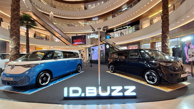 Cars on showcase inside a mall
