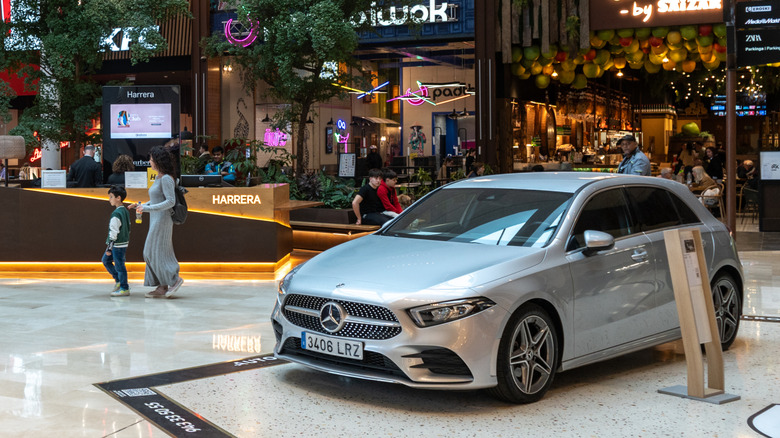 Car inside a shopping mall