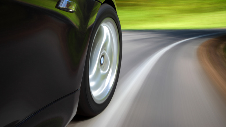 Sports car wheel spinning