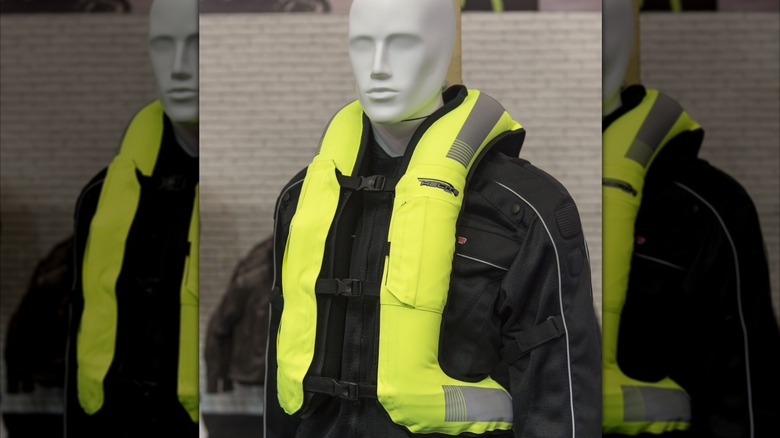 Inflated motorcycle airbag vest on a manakin