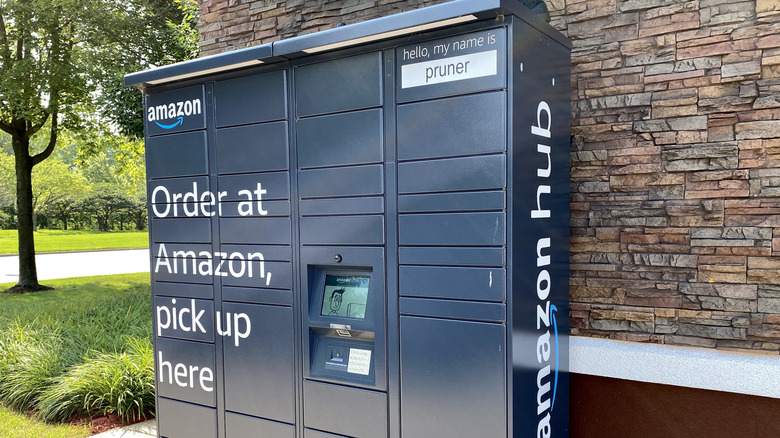 An Amazon Locker next to a building