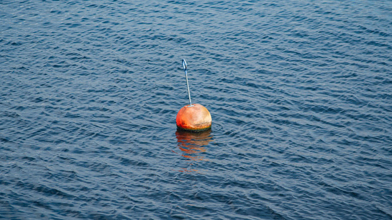 An orange buoy floating in the water.
