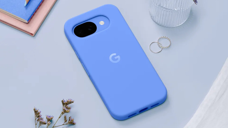 Pixel 10a with a blue case